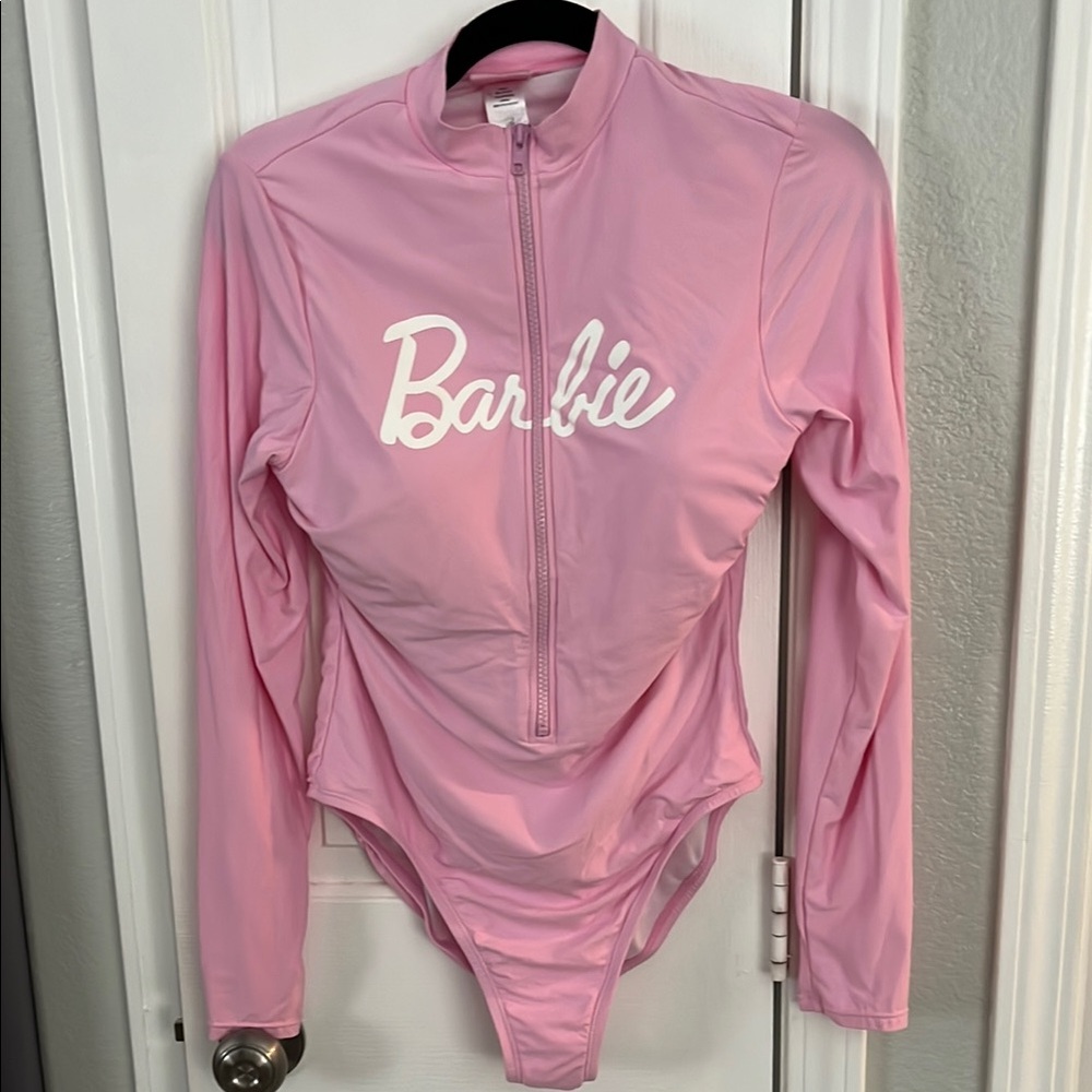 Barbie Pink One Piece Long Sleeve Swimsuit large